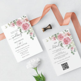 Convites Detalhes de Casamento Floral Rosa-Rosa-Blush Chic 