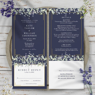 Convites Detalhes de Casamento Lilás Azul Naval Tudo Em Um