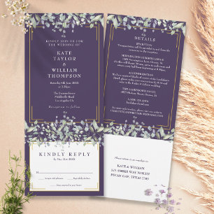 Convites Detalhes de Casamento Lilás Folhagem Roxo Tudo Em