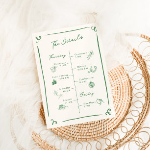 Convites Detalhes de Casamento Verde Desenhados à Mão Capri