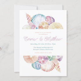 Convites Detalhes de Casamento Watercolor Seashell Costas, 