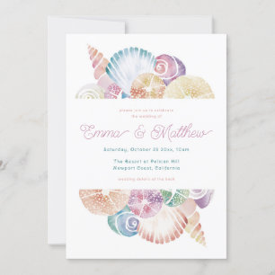 Convites Detalhes de Casamento Watercolor Seashell Costas, 