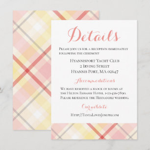 Convites Detalhes de Casamento Xadrez Rosa e Amarelo Listra