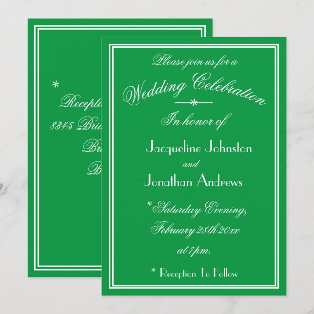 Convites Detalhes de Fonte Branca Simples Casamento Verde E (Frente/Verso)