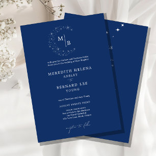 Convites Detalhes de Monograma de Casamento Celestial Elega