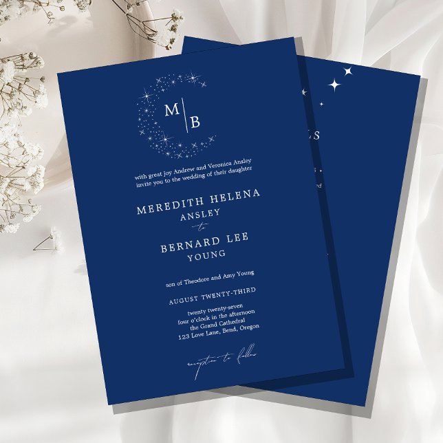 Convites Detalhes de Monograma de Casamento Celestial Elega (Criador carregado)