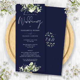 Convites Detalhes de Monograma Floral Verde Casamento Azul