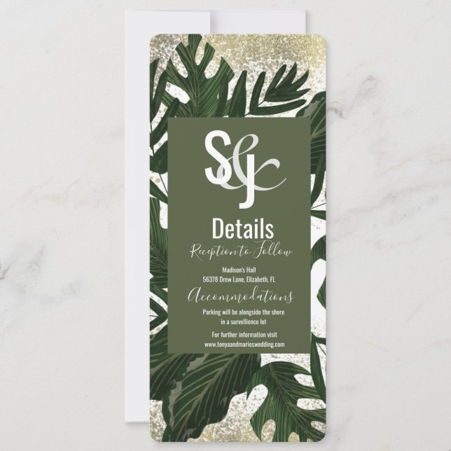 Convites Detalhes de Monstera Tropical Falso Splash Dourado (Frente)