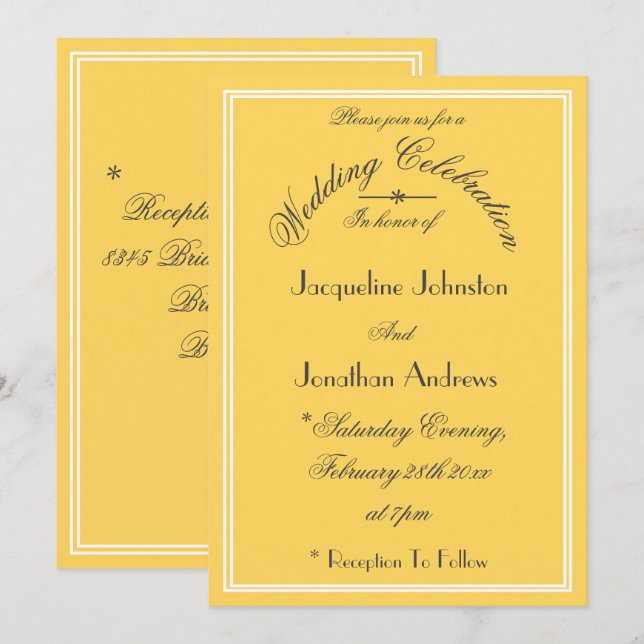 Convites Detalhes de Nomes com Letra Preta e Casamento Amar (Frente/Verso)