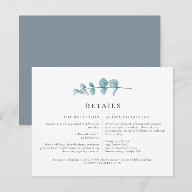 Convites Detalhes do Casamento ARYA Rustic Eucalyptus Green (Frente/Verso)