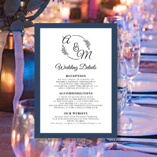 Convites Detalhes do Casamento Azul do Marinho Moderno Simp