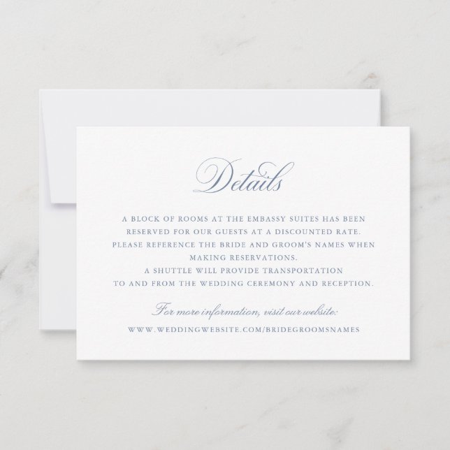 Convites Detalhes do Casamento Azul do Script de Caligrafia (Frente)