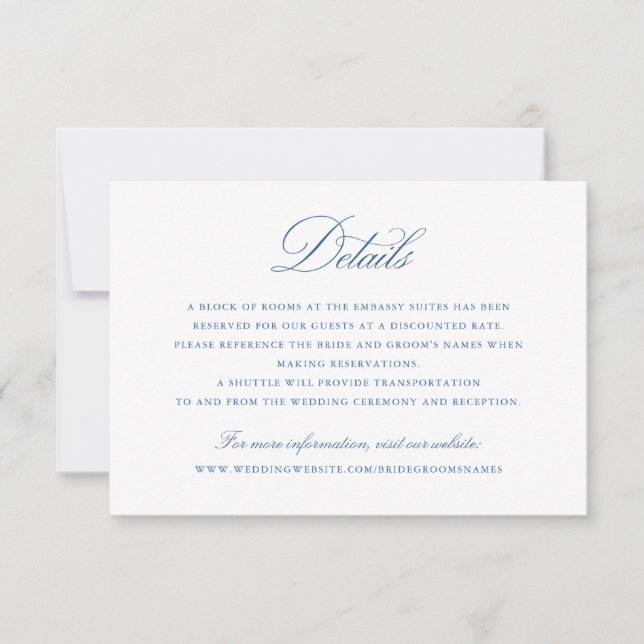 Convites Detalhes do Casamento Azul do Script de Caligrafia (Frente)