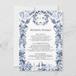 Convites Detalhes do Casamento Azul Floral e Branco