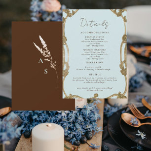 Convites Detalhes do Casamento Azul Gélido Simples Antigo -