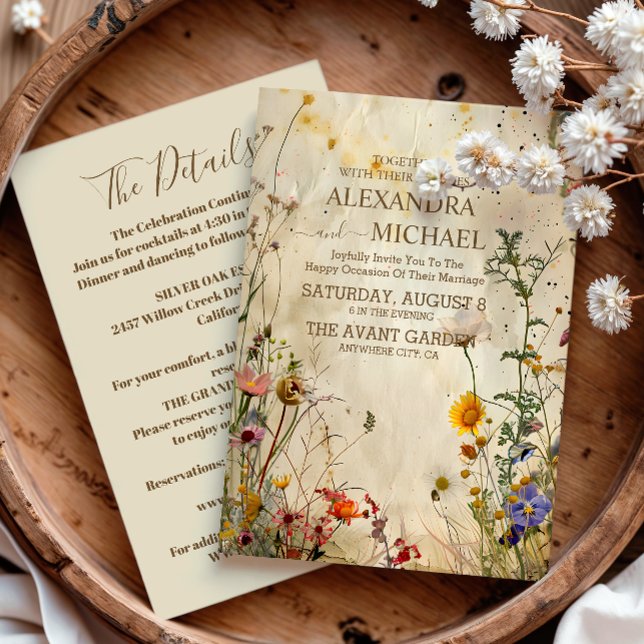 Convites Detalhes do Casamento Boho de Outono com Flores Si (Criador carregado)