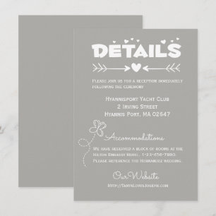 Convites Detalhes do Casamento Borboletas e Corações Cinza