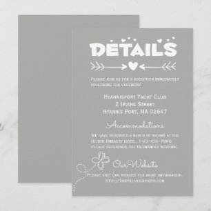 Convites Detalhes do Casamento Borboletas e Corações Cinza