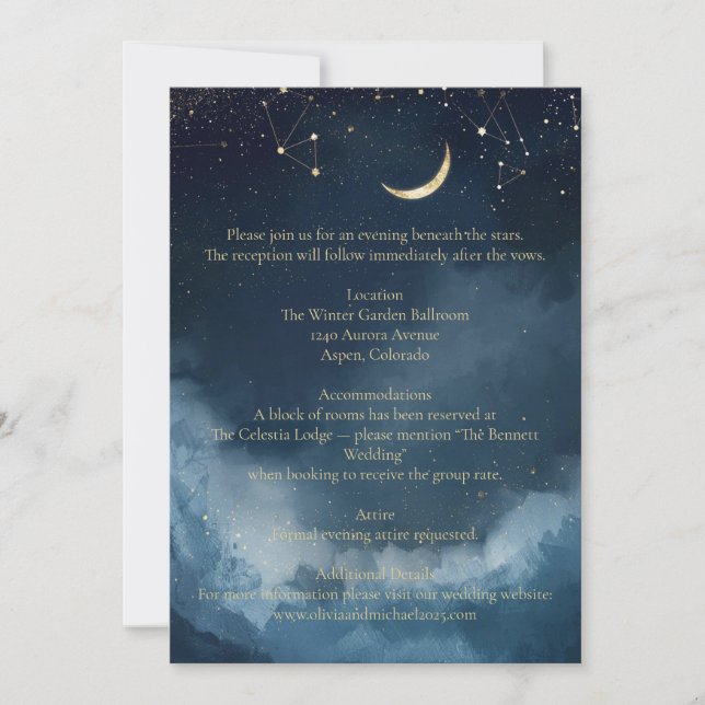 Convites Detalhes do Casamento Celestial | Estrelas Dourada (Frente)