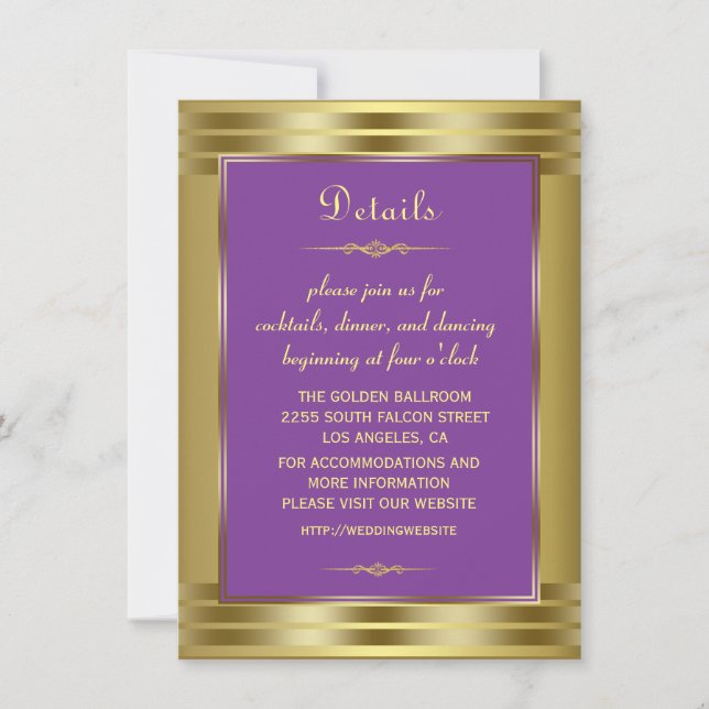 Convites Detalhes do Casamento com Bebês Roxo e Dourado (Frente)