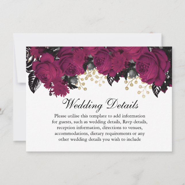 Convites Detalhes do Casamento com Flores de Marsala Dourad (Frente)