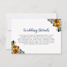 Convites Detalhes do Casamento com Girassóis em Azul Marinh