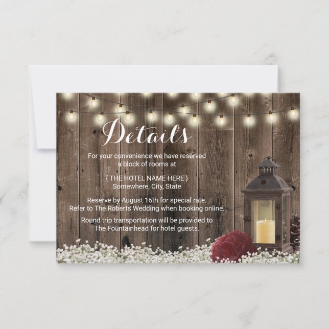 Convites Detalhes do Casamento com Lanterna Rústica e Flore (Frente)