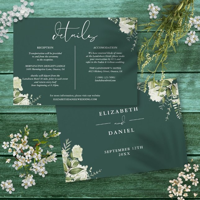 Convites Detalhes do Casamento com Verde Esmeralda Informaç (Emerald Greenery Wedding Details Information Invitation)
