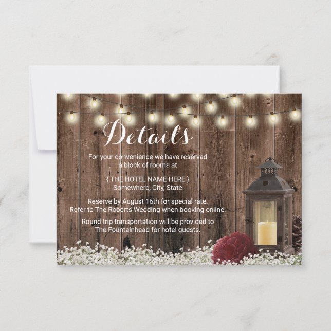 Convites Detalhes do Casamento da Flor Rustic Lantern & Bur (Frente)