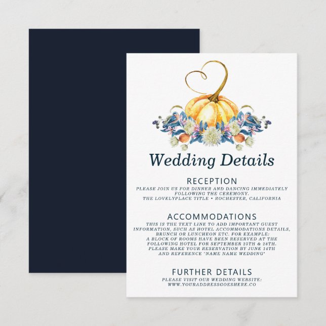 Convites Detalhes do Casamento de Abóbora de Queda (Frente/Verso)