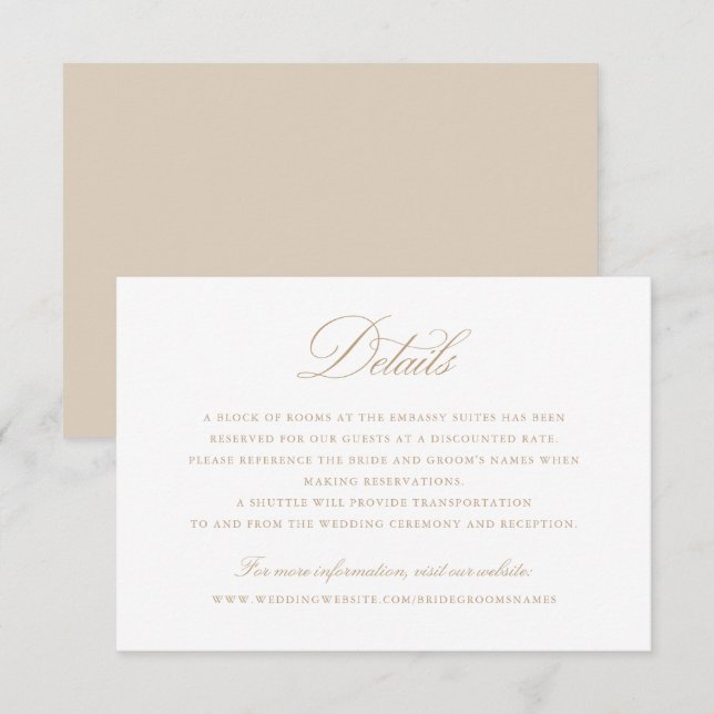Convites Detalhes do Casamento de Beige do Script de Caligr (Frente/Verso)
