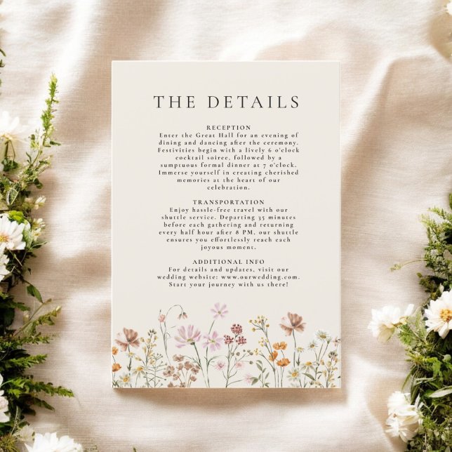 Convites Detalhes do Casamento de Boho Wildflower Beige Gar (Criador carregado)