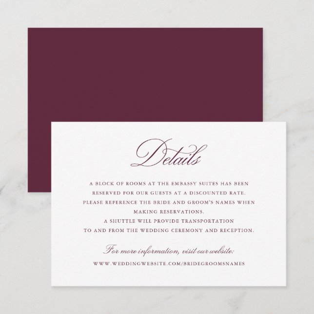 Convites Detalhes do Casamento de Merlot do Script de Calig (Frente/Verso)