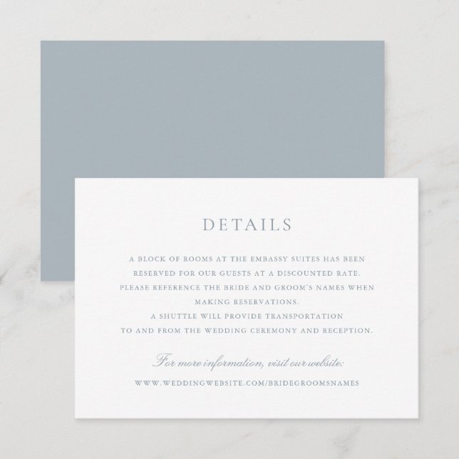 Convites Detalhes do Casamento de Script Azul Dusty Elegant (Frente/Verso)