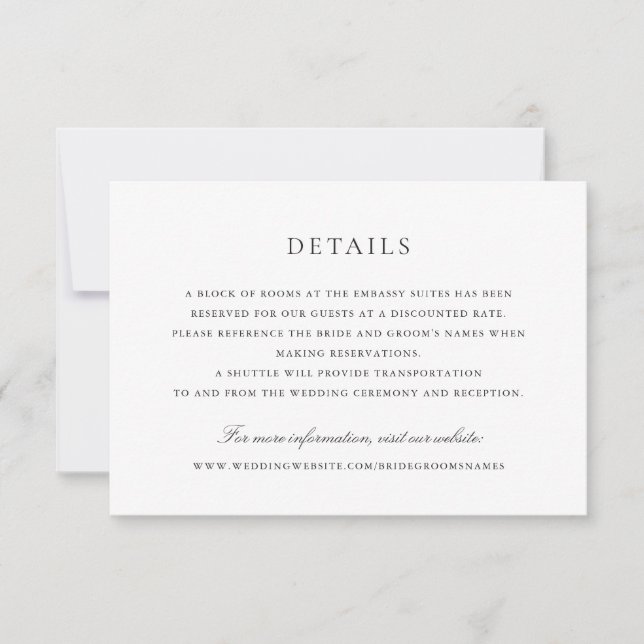Convites Detalhes do Casamento de Script Branco Negro Elega (Frente)