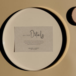 Convites Detalhes do Casamento de Script Preto Simples Tan