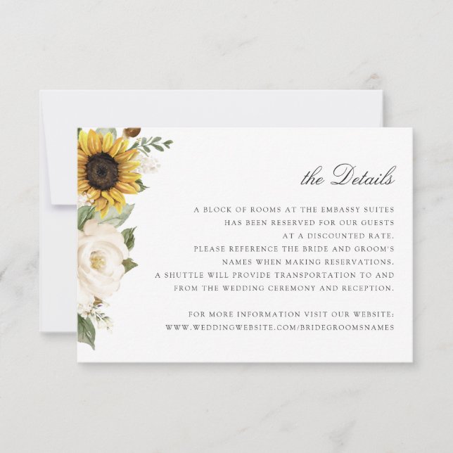 Convites Detalhes do Casamento de Sunflower White Floral Gr (Frente)
