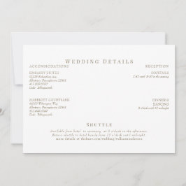 Convites Detalhes do Casamento de Texto Branco e Dourado