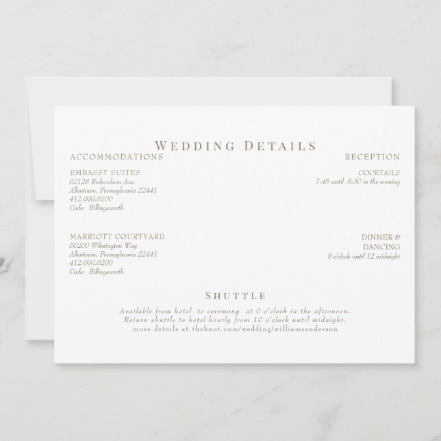 Convites Detalhes do Casamento de Texto Branco e Dourado (Frente)