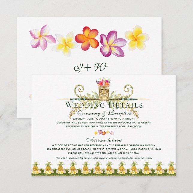 Convites Detalhes do Casamento de Verão Tropical de Elegant (Frente/Verso)