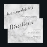 Convites Detalhes do Casamento do Mármaco Branco Elegante C<br><div class="desc">Clássica Elegante White Marble Invitation Suite: Wedding Directions and Acomodations Card com título em fonte moderna de cinza com detalhes em fonte sans serif moderna de cinza em fundo de mármore branco.</div>