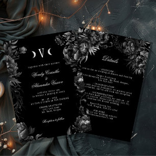 Convites Detalhes do Casamento do Monograma da Lua Negra Cl