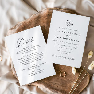 Convites Detalhes do Casamento do Monograma Elegante Simple