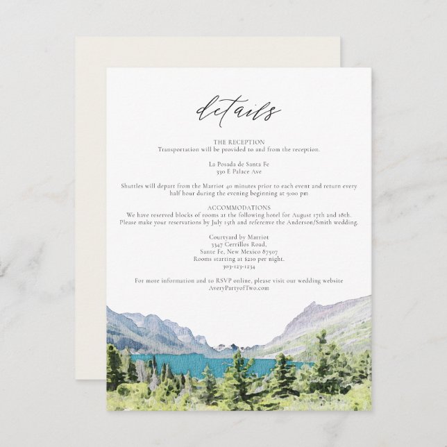 Convites Detalhes do Casamento do Parque Nacional do Glacia (Frente/Verso)