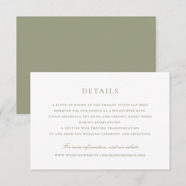 Convites Detalhes do Casamento do Script Verde do Elegante  (Frente/Verso)