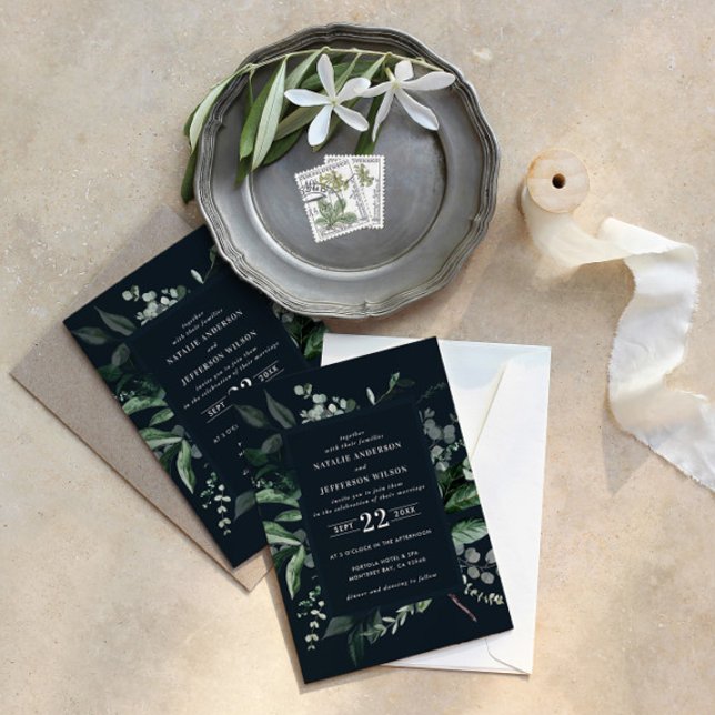 Convites Detalhes do casamento elegante floral botânico pre (Criador carregado)