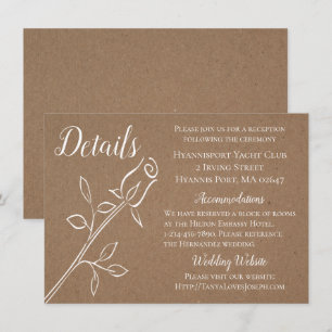 Convites Detalhes do Casamento em Kraft Marrom Vintage Rosa