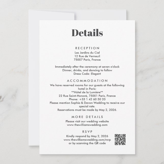 Convites Detalhes do Casamento em Paris - Anexo (Frente)