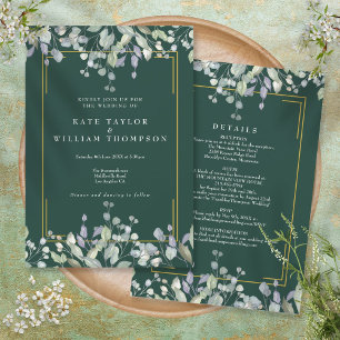Convites Detalhes do Casamento Esmeralda Floral Lilás Tudo 
