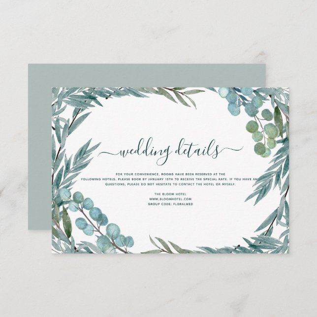 Convites Detalhes do Casamento Eucalyptus Greenery Watercol (Frente/Verso)